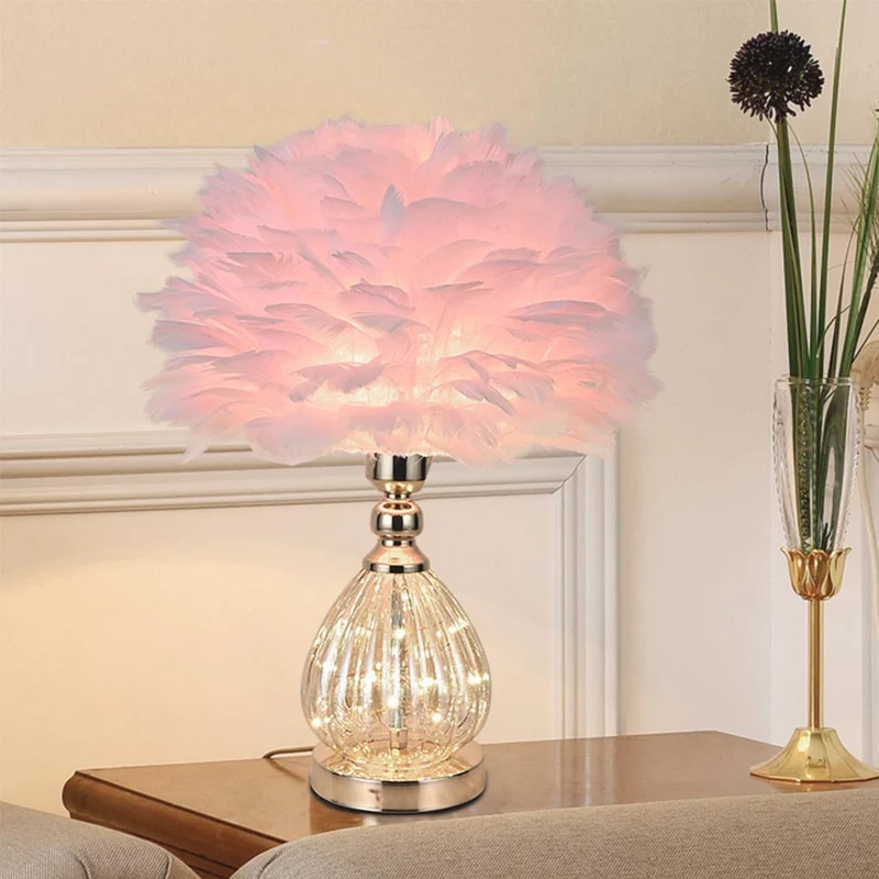 Feather Table Lamp Cute Furry, Teardrop Glass