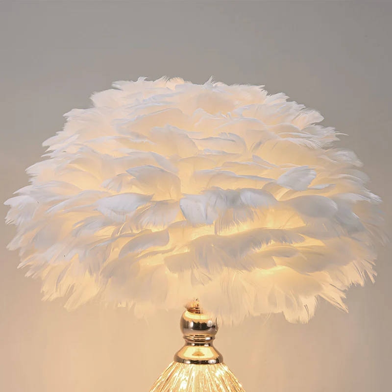 Feather Table Lamp Cute Furry, Teardrop Glass