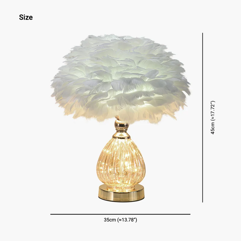 Feather Table Lamp Cute Furry, Teardrop Glass
