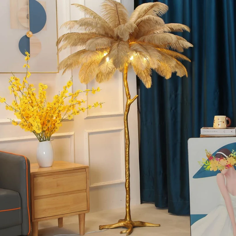 Ostrich Feather Floor Lamp Luxury, 16 Colors/Resin