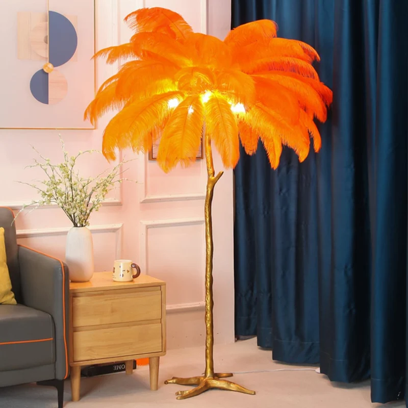 Ostrich Feather Floor Lamp Luxury, 16 Colors/Resin