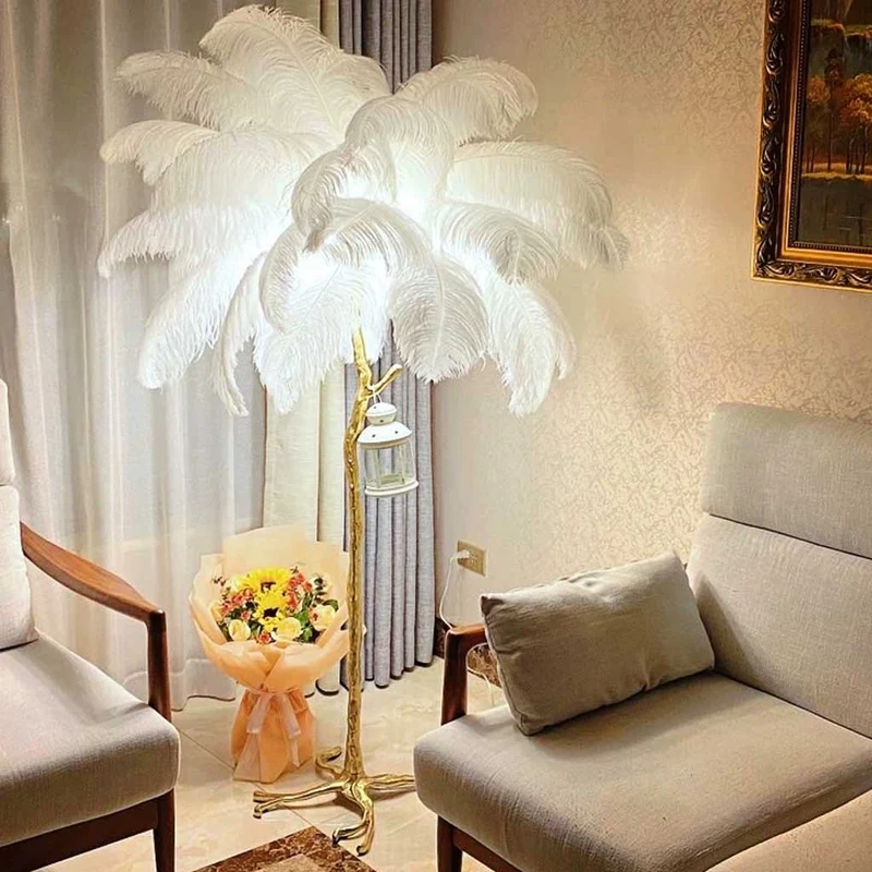 Ostrich Feather Floor Lamp Luxury, 16 Colors/Resin