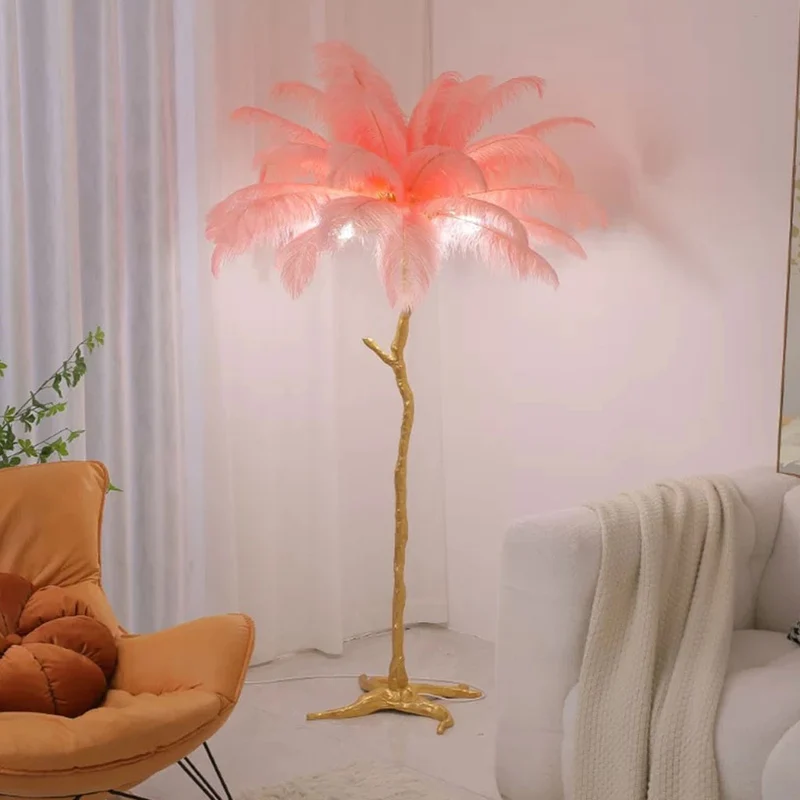 Ostrich Feather Floor Lamp Luxury, 16 Colors/Resin