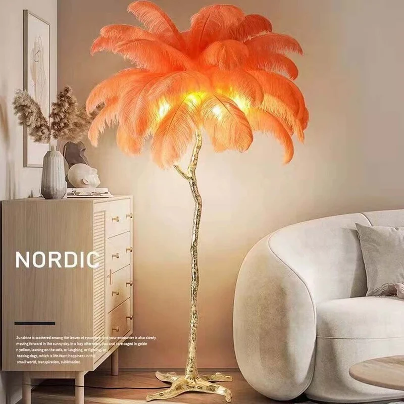 Ostrich Feather Floor Lamp Luxury, 16 Colors/Resin