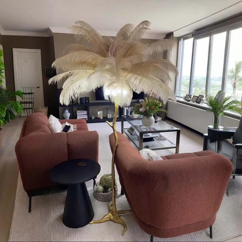 Ostrich Feather Floor Lamp Luxury, 16 Colors/Resin