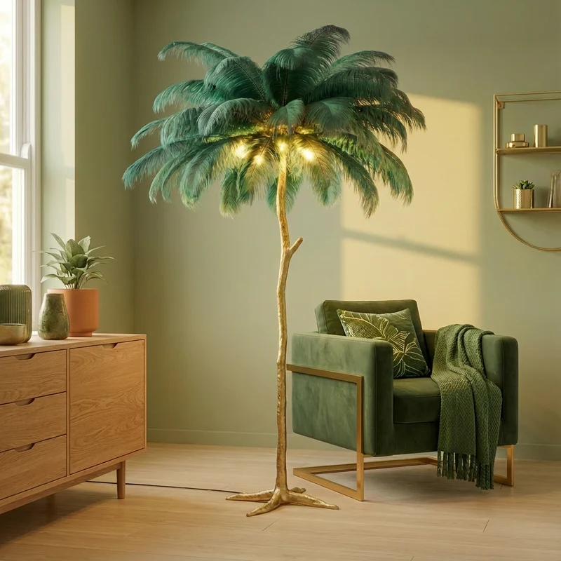 Ostrich Feather Floor Lamp Luxury, 16 Colors/Resin