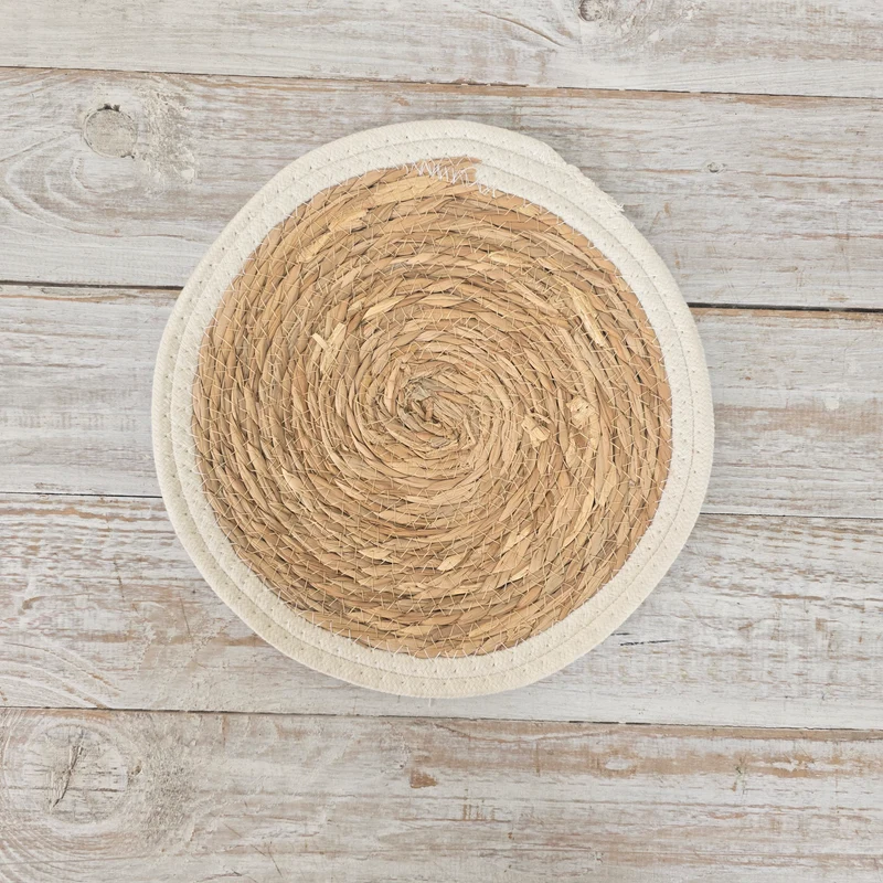 Placemat Platzset 29cm Untersetzer Rund Bohemian Weiß Beige Deko
