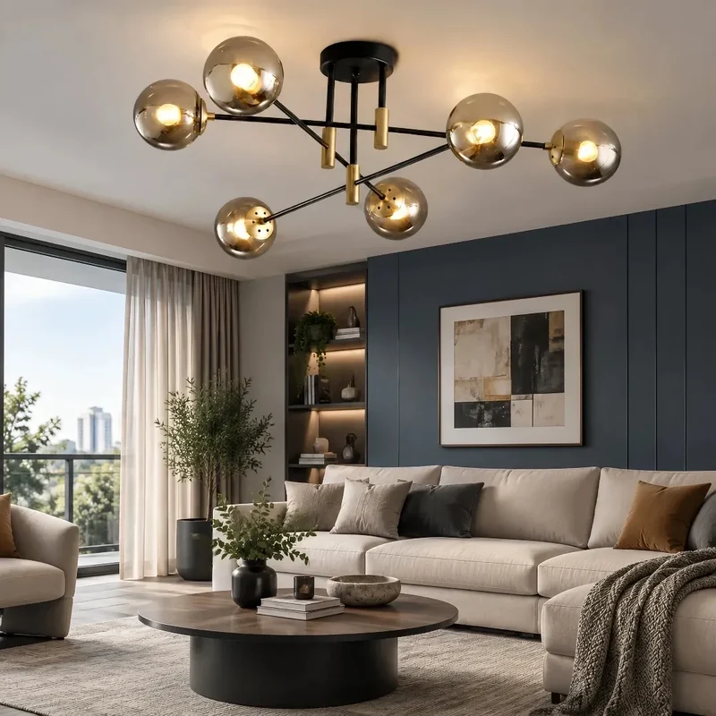 Moderne Mehrflammige LED-Deckenleuchte im Kugel-Design für das Wohnzimmer