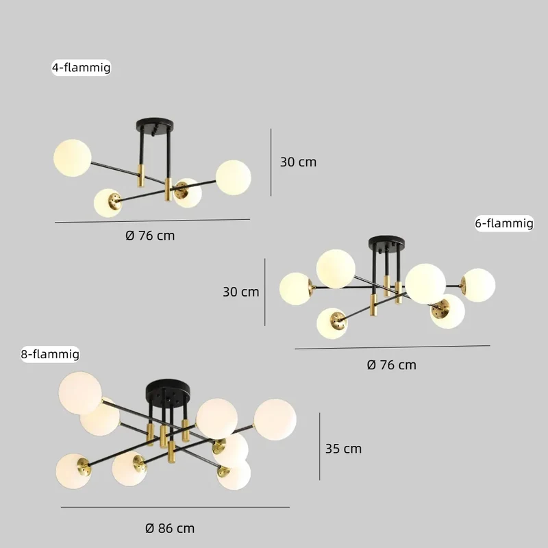 Moderne Mehrflammige LED-Deckenleuchte im Kugel-Design für das Wohnzimmer