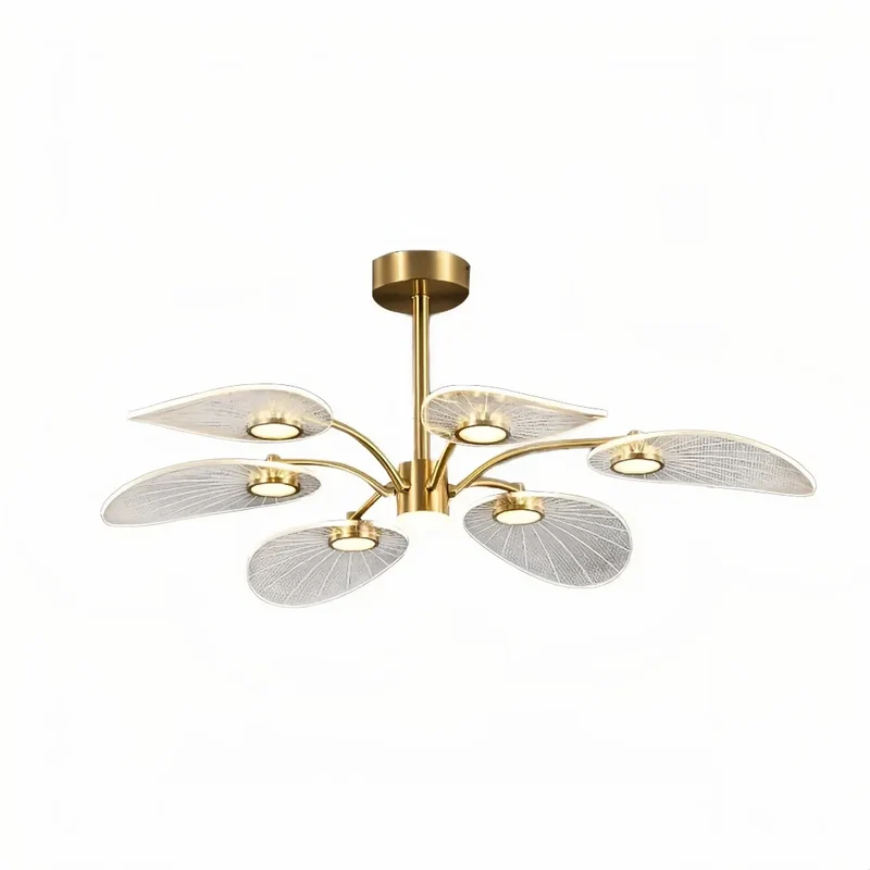 Moderner Kronleuchter in Gold mit Blatt-Design für das Wohnzimmer