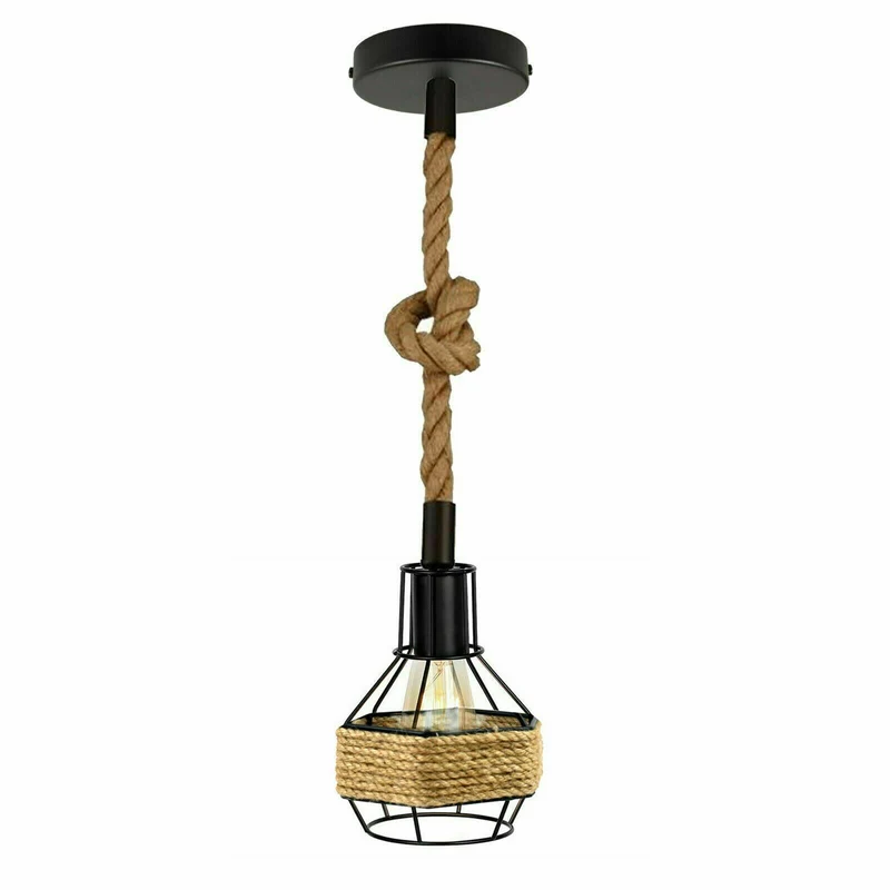 Industrielle Lampe, Vintage-Loft-Hängeleuchte, Retro-Seil-Pendelleuchte~3173
