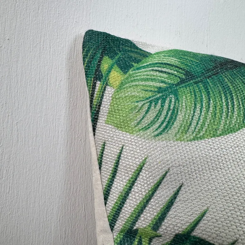 Zierkissen 45x45cm Tropische Blätter Grün Beige Mit Reißverschluss Kissen Deko