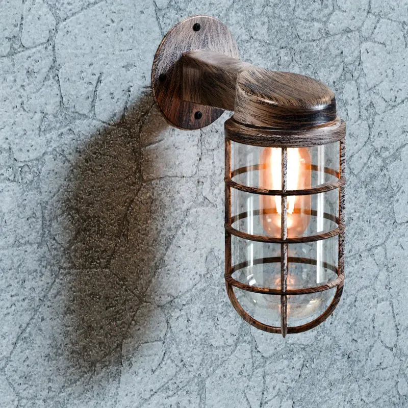 Nautische Bunker Außen Wandleuchte Gitter Glas IP44 ~3222