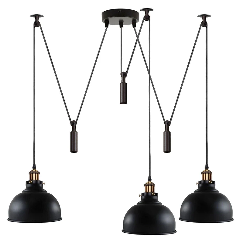 Industrielle Hängelampe schwarz 3 flammig Pendelleuchte 240V ~ 3196