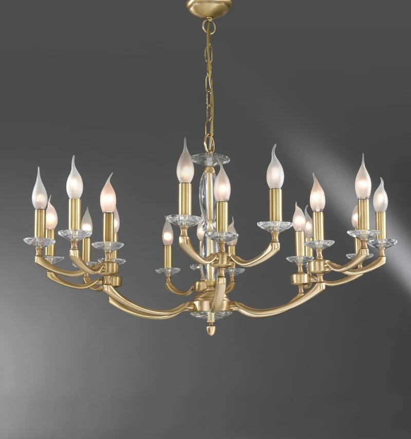 Casa Padrino Luxus Barock Kronleuchter Messing Satiniert Ø 86 x H. 50 cm - Prunkvoller 18-flammiger Messing Kronleuchter - Barockstil Möbel