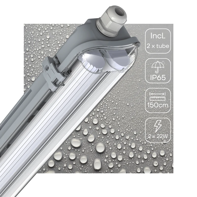 Feuchtraumleuchte mit LED-Röhren 150 cm 2x 24W neutralweiß IP65 - LED's Light