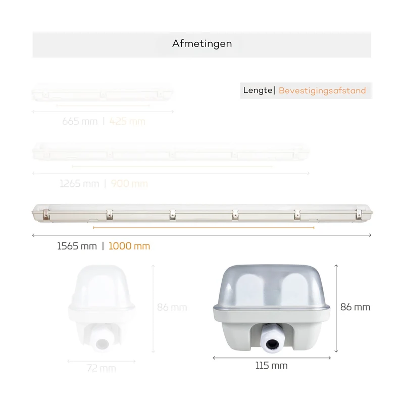 Feuchtraumleuchte mit LED-Röhren 150 cm 2x 24W neutralweiß IP65 - LED's Light