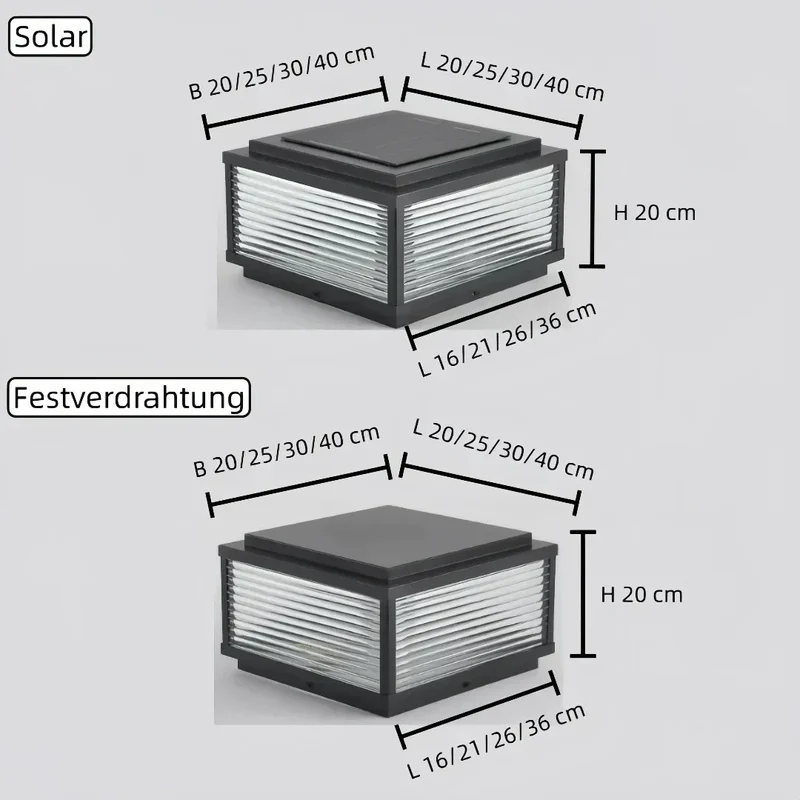 LED Solar-Sockelleuchte IP65, schwarz, mit Glas-Schirm, für außen