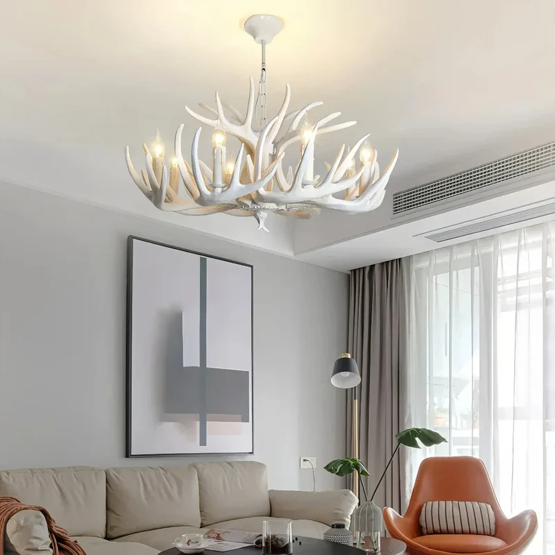 LED Kronleuchter mit Geweih im Landhausstil für Esszimmer