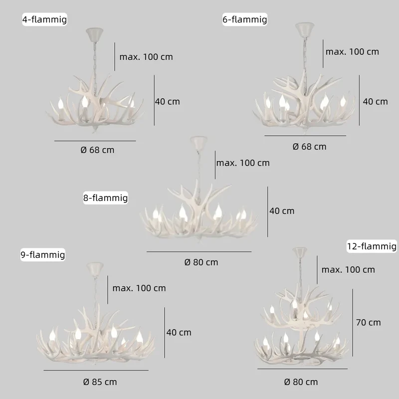 LED Kronleuchter mit Geweih im Landhausstil für Esszimmer