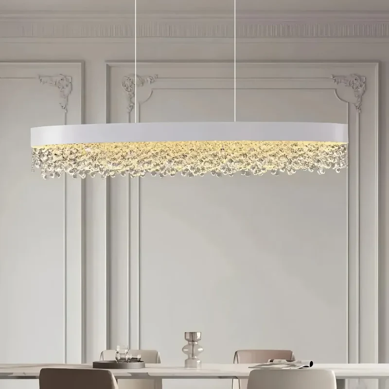LED Kristall Pendelleuchte dimmbar, längliches Design, für das Esszimmer