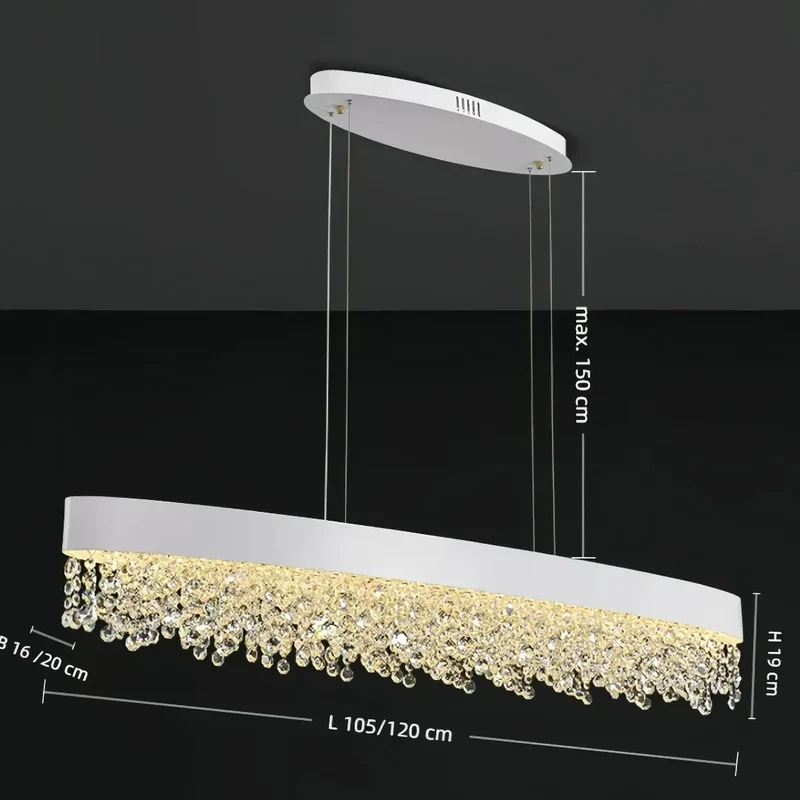 LED Kristall Pendelleuchte dimmbar, längliches Design, für das Esszimmer