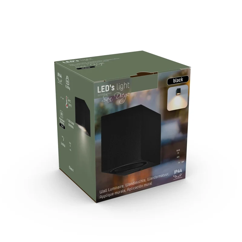 Außen-Wandleuchte schwarz 1x GU10 IP44 für LED und Halogen bis 35W - LED's Light
