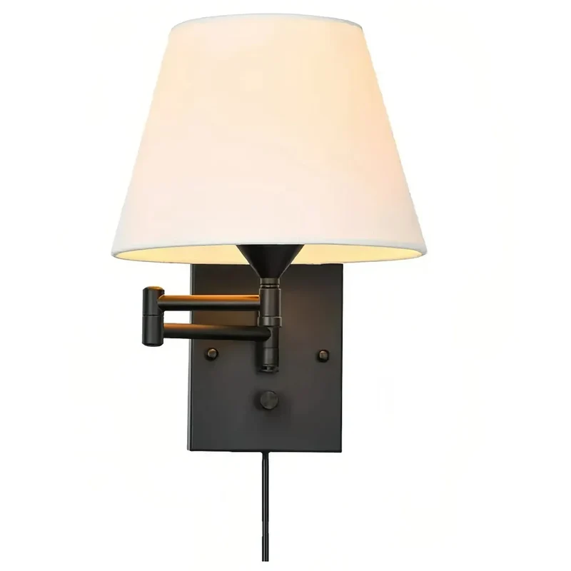 Moderne Wandleuchte fürs Schlafzimmer mit Stoffschirm und verstellbarem Arm, dimmbar