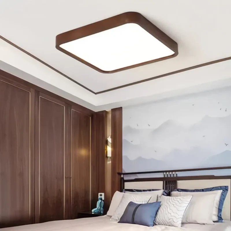 Skandinavische LED Deckenleuchte aus Holz für Wohnzimmer
