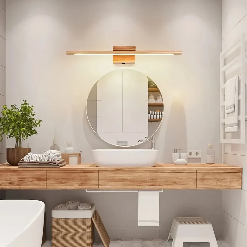 Bad Wandleuchte aus Holz – skandinavisches, längliches Design, IP44