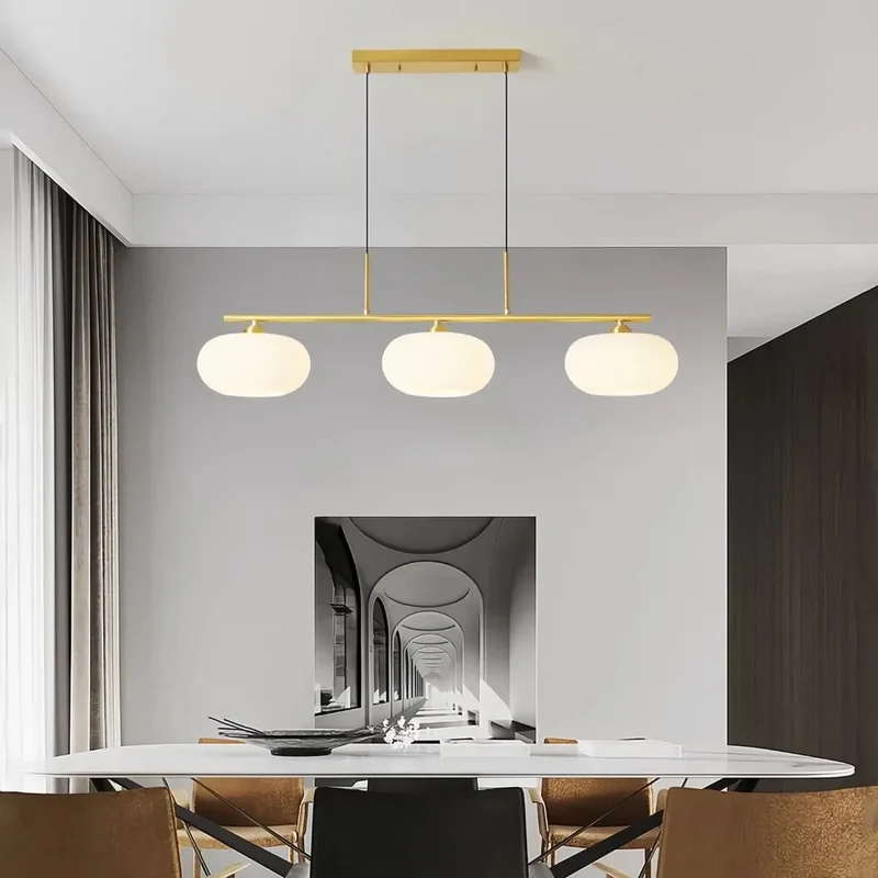 3-flammige LED Pendelleuchte aus Glas im japanischen Stil für das Esszimmer