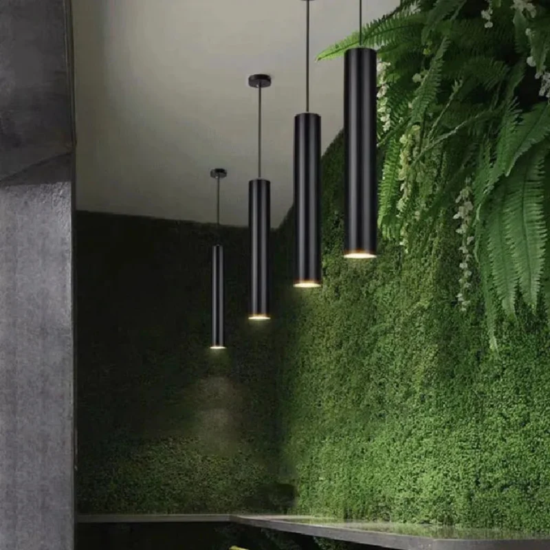 Zylindrische LED Pendelleuchte aus schwarzem Metall modern für Esszimmer