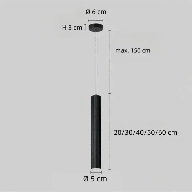 Zylindrische LED Pendelleuchte aus schwarzem Metall modern für Esszimmer