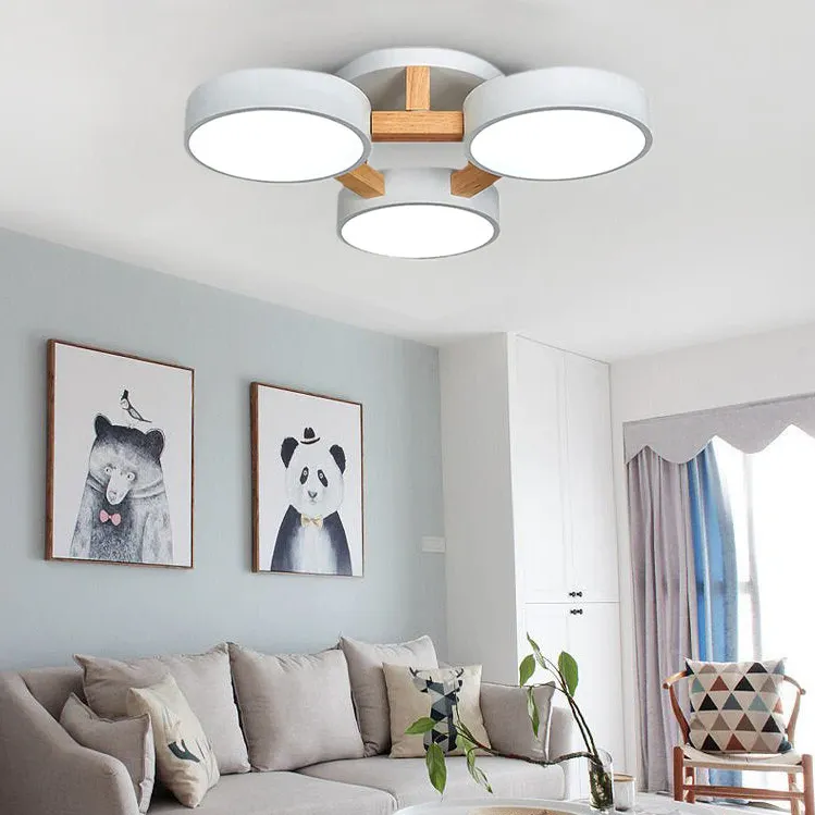 Weiße Deckenleuchte Holz Mehrflammig Modernes Design für Wohnzimmer