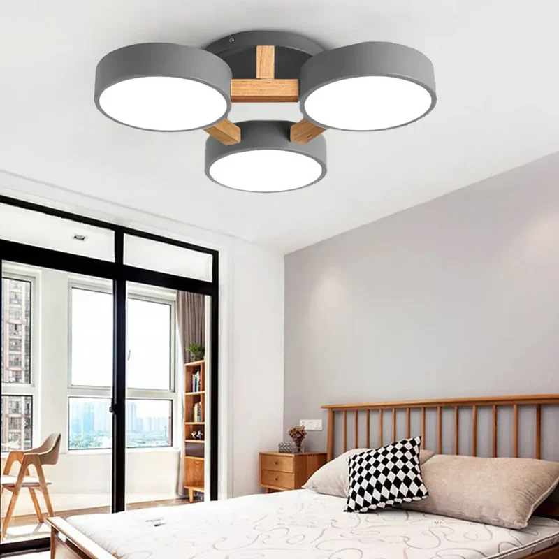 Weiße Deckenleuchte Holz Mehrflammig Modernes Design für Wohnzimmer