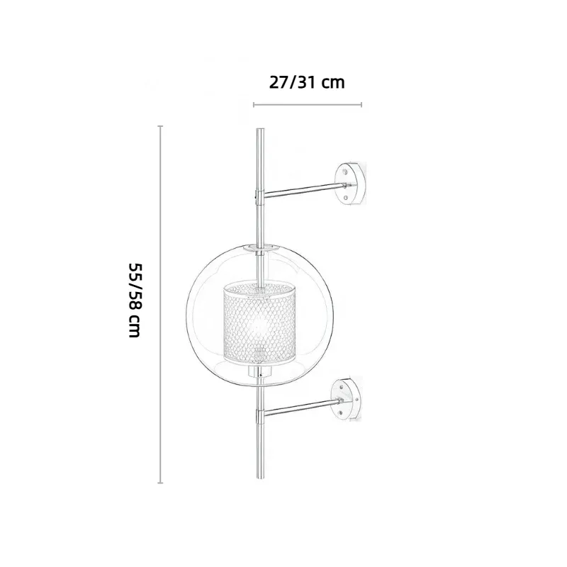 Industrial Wandleuchte aus Metall und Glas für das Wohnzimmer