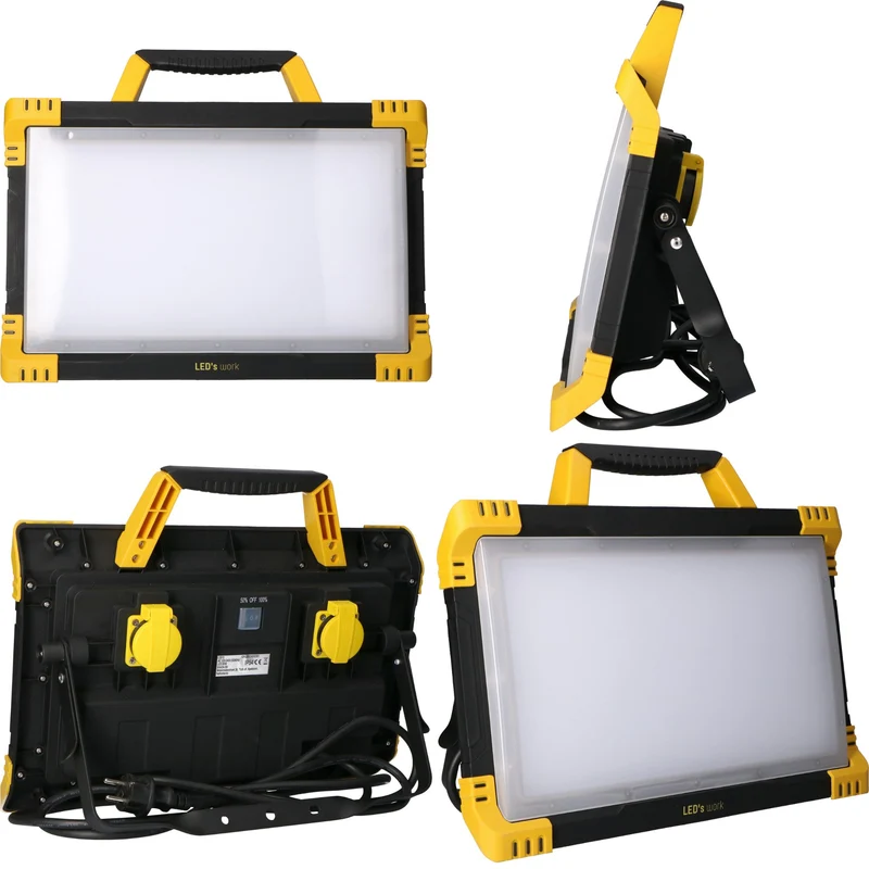 LED-Baustrahler mit zwei Steckdosen 80W neutralweiß IK08 3m Zuleitung IP54 - LED's Work