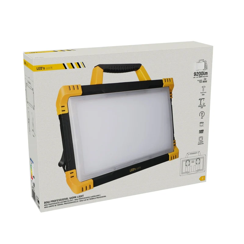 LED-Baustrahler mit zwei Steckdosen 80W neutralweiß IK08 3m Zuleitung IP54 - LED's Work