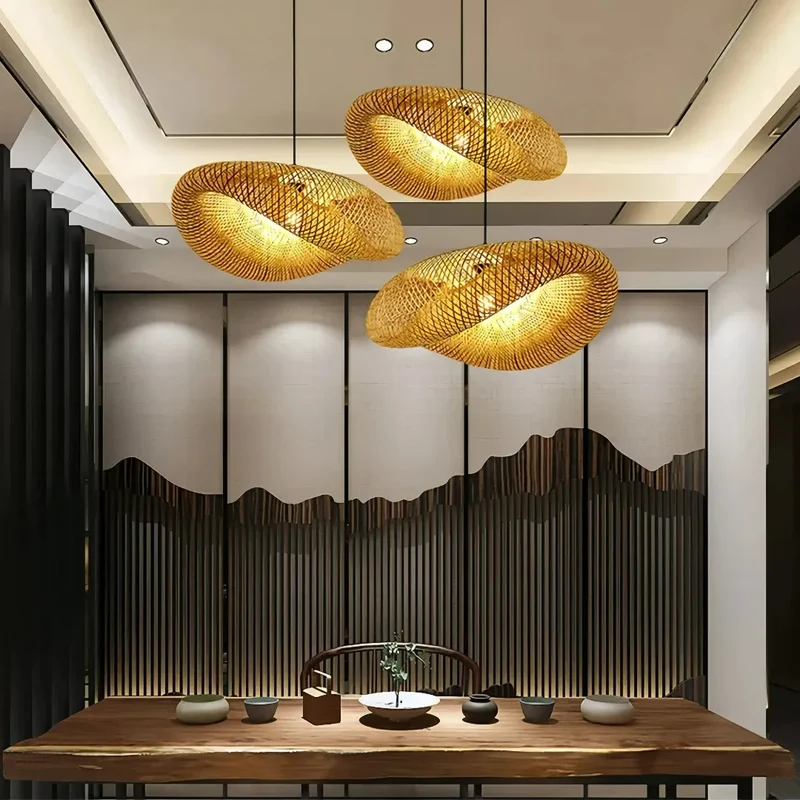Bambus Pendelleuchte im japanischen Stil für Esszimmer und Esstisch