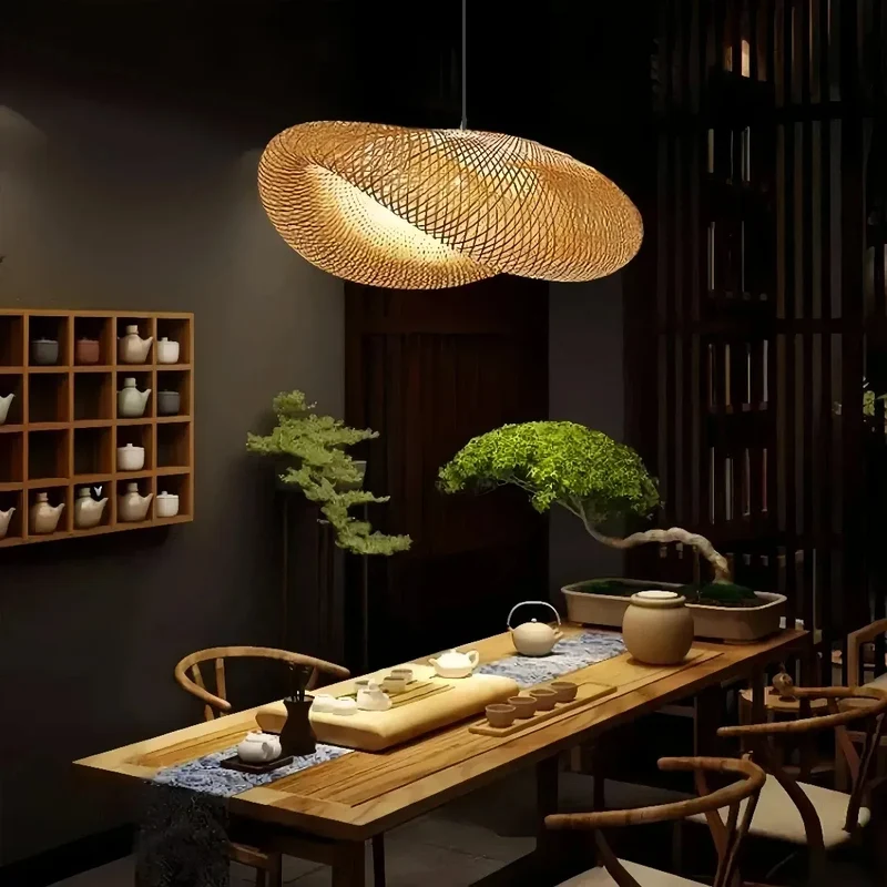 Bambus Pendelleuchte im japanischen Stil für Esszimmer und Esstisch