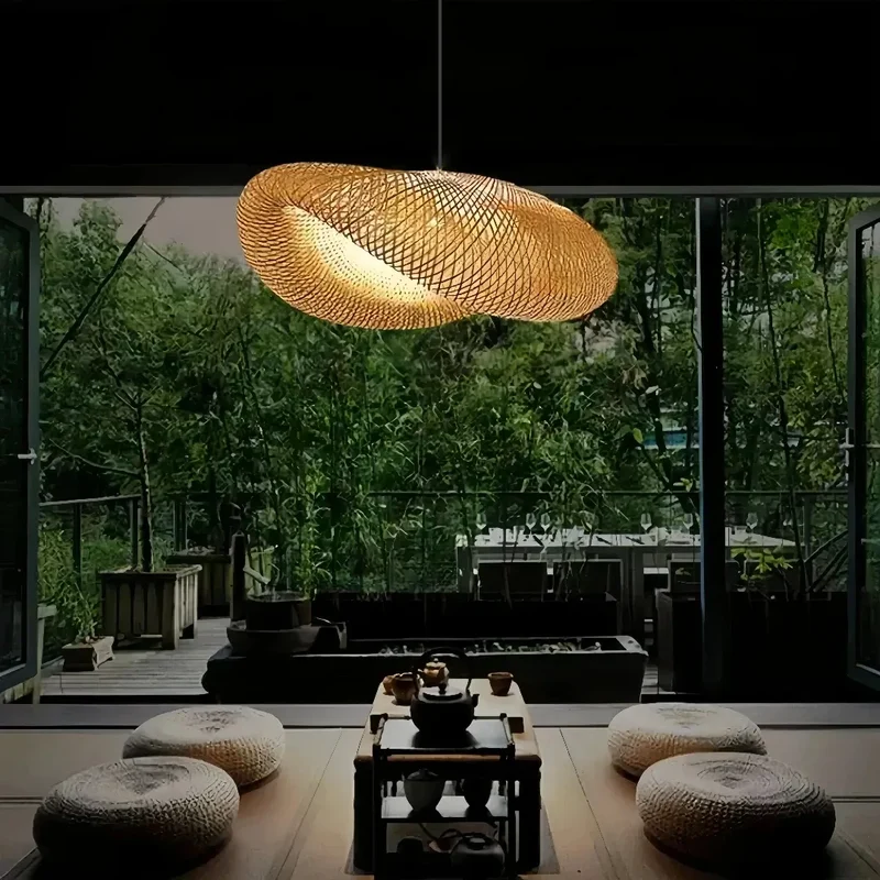 Bambus Pendelleuchte im japanischen Stil für Esszimmer und Esstisch