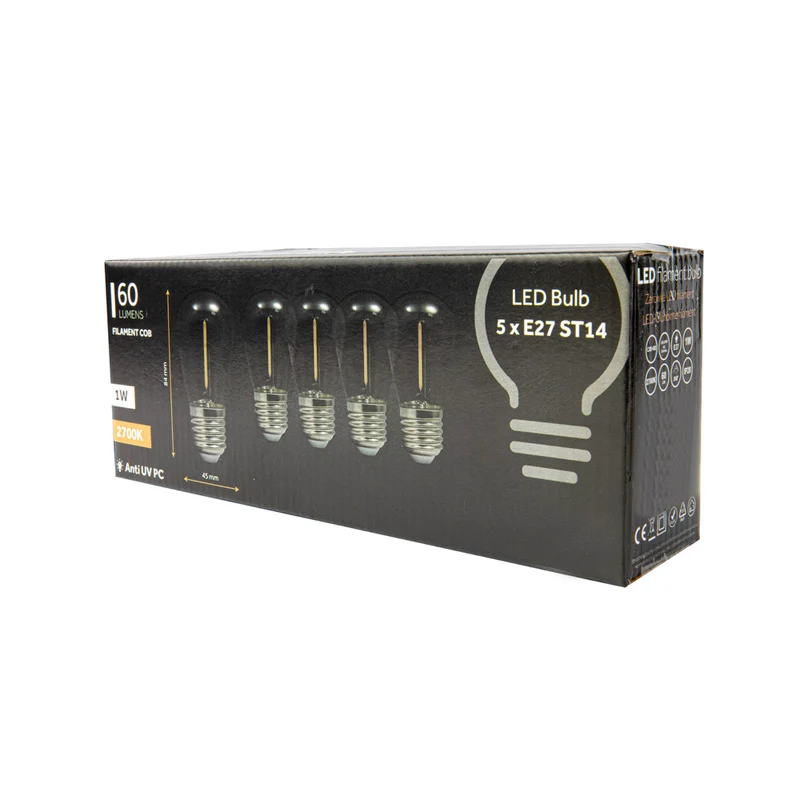LED-Glühlampe | 1W | E27 | 2700K - Warmweiß | 5 Stücke