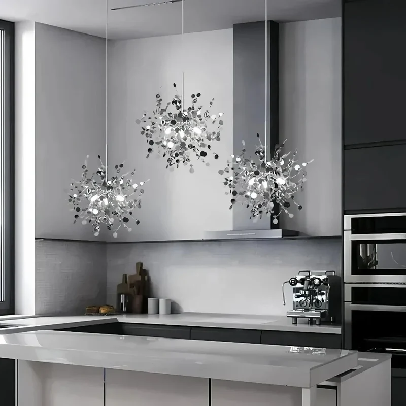 Moderne Sputnik LED Pendelleuchte aus Edelstahl, dimmbar, für Esszimmer