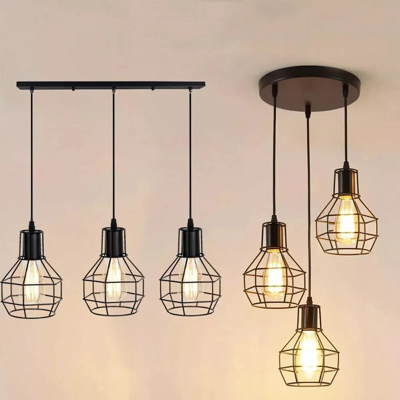 Retro Pendelleuchte 3 Flammig Cluster Käfig Schwarz E27~3148