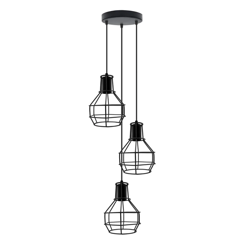 Retro Pendelleuchte 3 Flammig Cluster Käfig Schwarz E27~3148