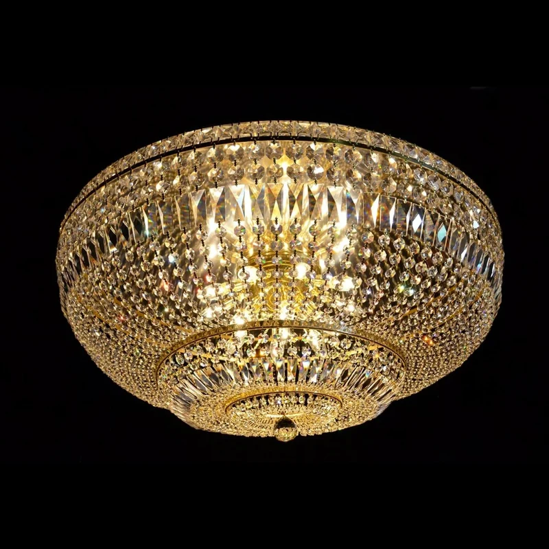 Casa Padrino Luxus Barock Kristall Deckenleuchte Gold Ø 90 x H. 45 cm - Prunkvolle Messing Deckenleuchte mit böhmischem Kristallglas - Barock Möbel - Edel & Prunkvoll