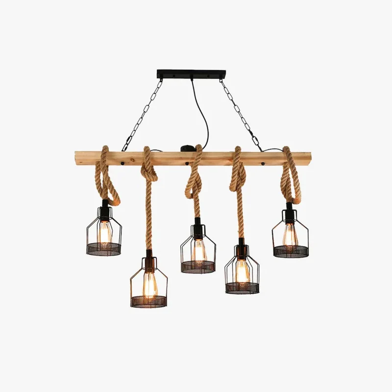 Pendelleuchte im Landhausstil aus Holz und Hanfseil für den Esstisch