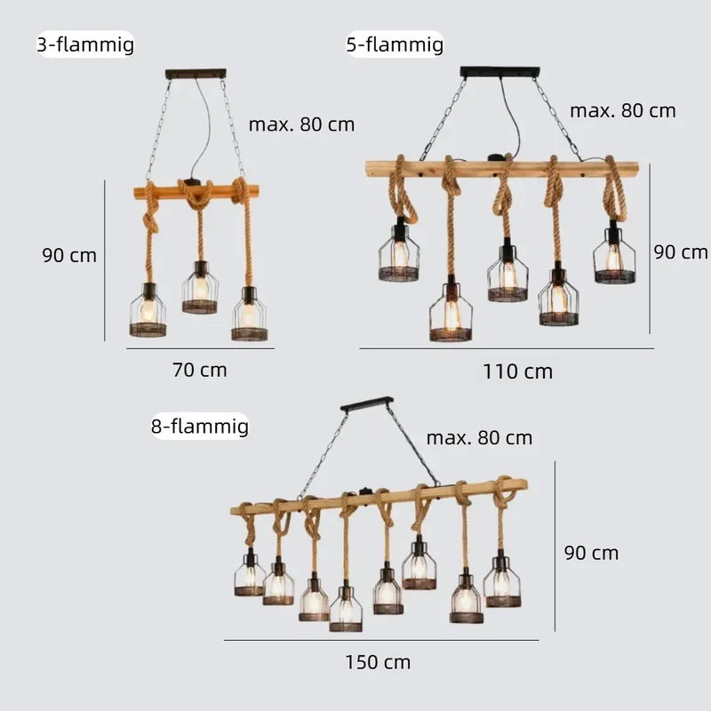 Pendelleuchte im Landhausstil aus Holz und Hanfseil für den Esstisch