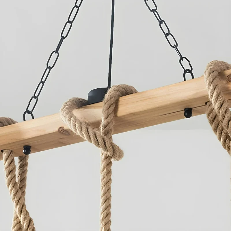 Pendelleuchte im Landhausstil aus Holz und Hanfseil für den Esstisch