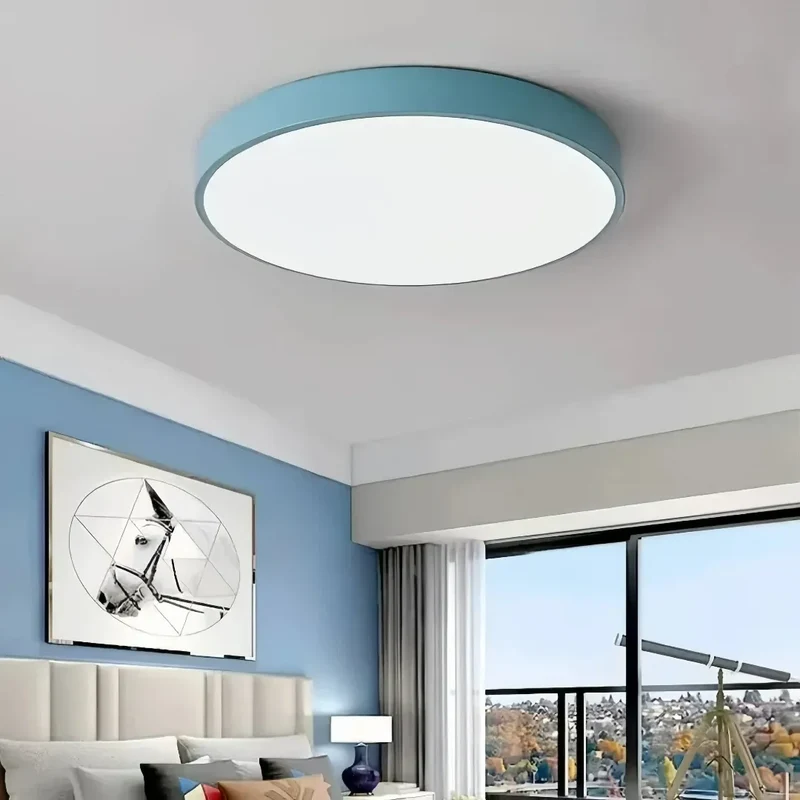 Runde LED-Deckenleuchte flach in Pastellfarben für Schlafzimmer